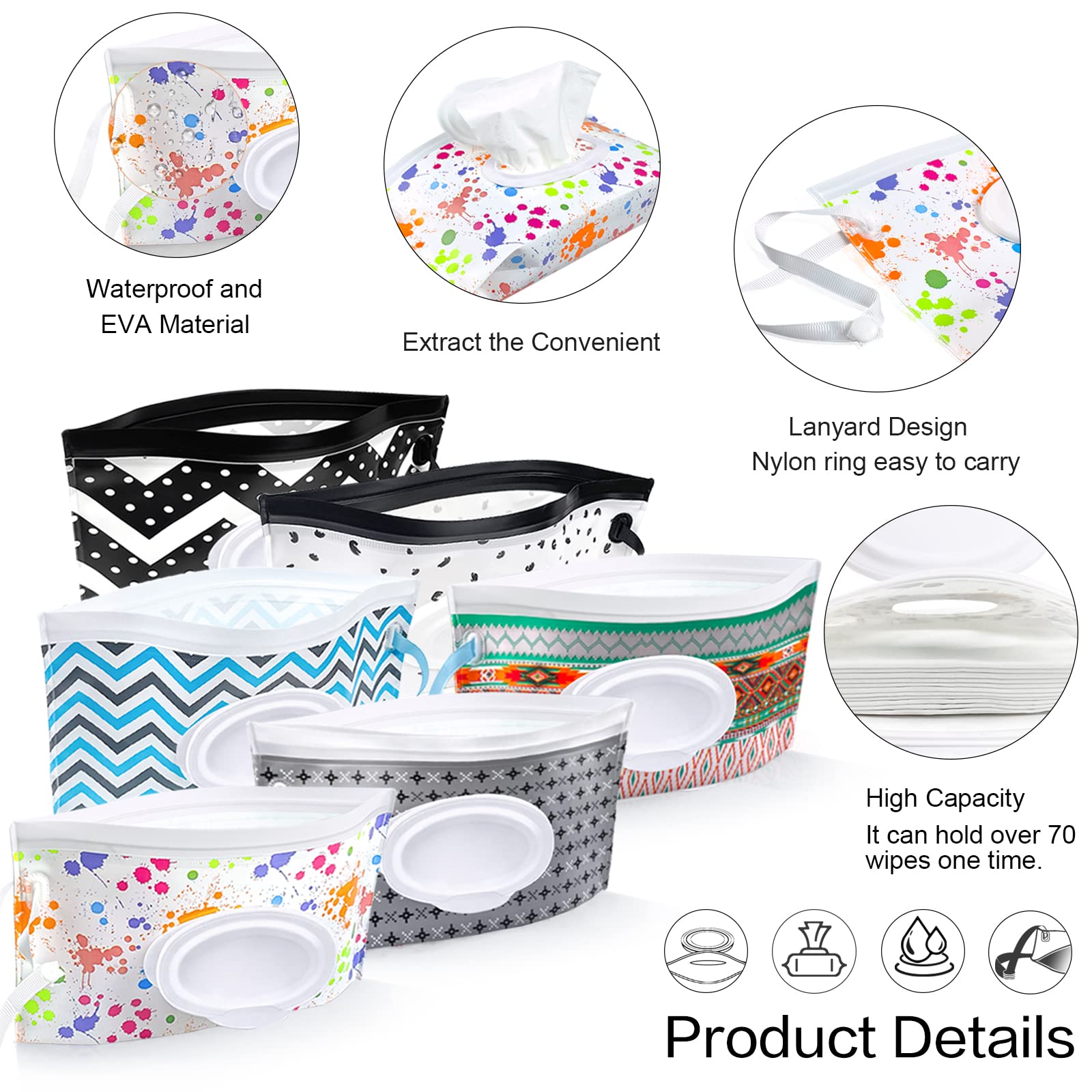 8Pcs Baby Wipes Dispenser, Reusable Baby Wipe Holder Box and Portable Wet Wipes Pouch, Refillable Wipes Pouch Case Container with Lid for Bathroom Baby Nursery Kitchen Office Travel (Black)