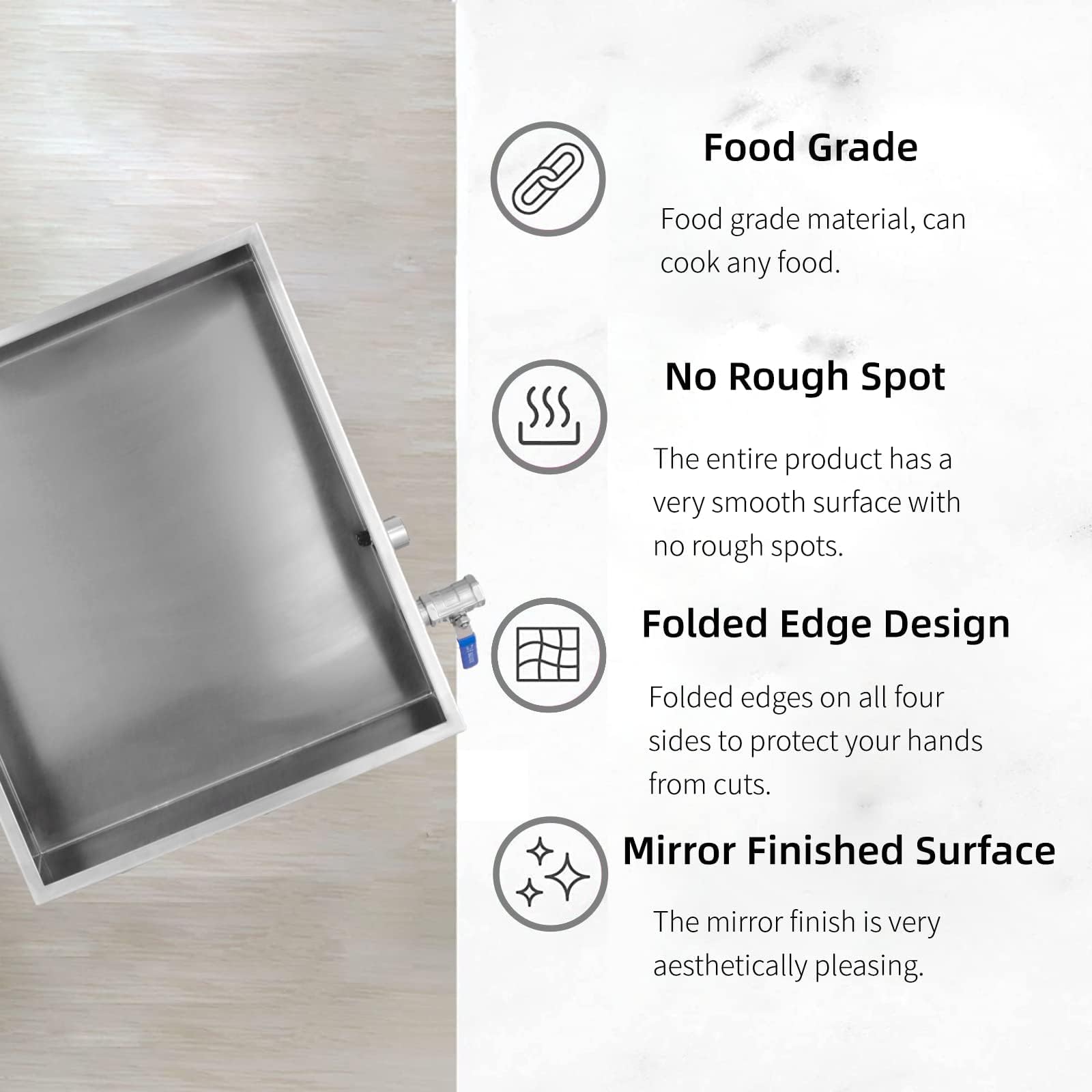 Marada Maple Syrup Evaporator Pan 304 Stainless Steel with One Valve Two Interfaces Kitchen Implements, Maple Syrup Boiling Pan Condensate Pan (24" L x 24" W x 10" H)