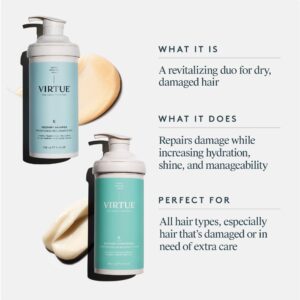 Virtue Recovery Sulfate Free Shampoo and Conditioner Set with Keratin Hydrates, Softens, and Renews Damaged Hair, Color Safe