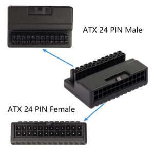 CERRXIAN 90 Degree ATX 24 Pin Adapter, Right Angle ATX 24pin Male to Female Power Adapter Board for Desktop Motherboard Power Supply