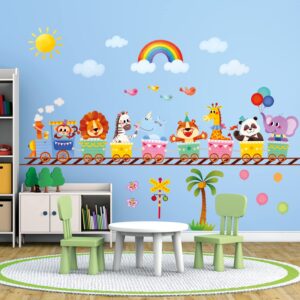 DECOWALL SG-2205 Animal Train Wall Decals Stickers Kids Peel Stick Removable Nursery Bedroom Room Living décor Baby Art playroom Classroom Children Decoration Vinyl DIY Elephant Giraffe Jungle Safari