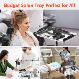 TASALON Budget Salon Tray on Wheels, Adjustable Height Premium Aluminum Tattoo Rolling Tray, Beauty Instrument Salon Rolling Tray Table with Wheels, Salon Cart for Hair Stylist Medical Dental Tray