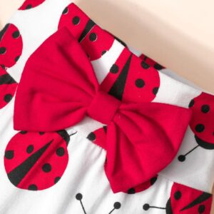 TyeSmo Baby Girl Clothes 3-6 Months Ladybug Printed White Ruffle Long-sleeve Top + Pants + Headband + Hat 3-6 Month Girl Clothes