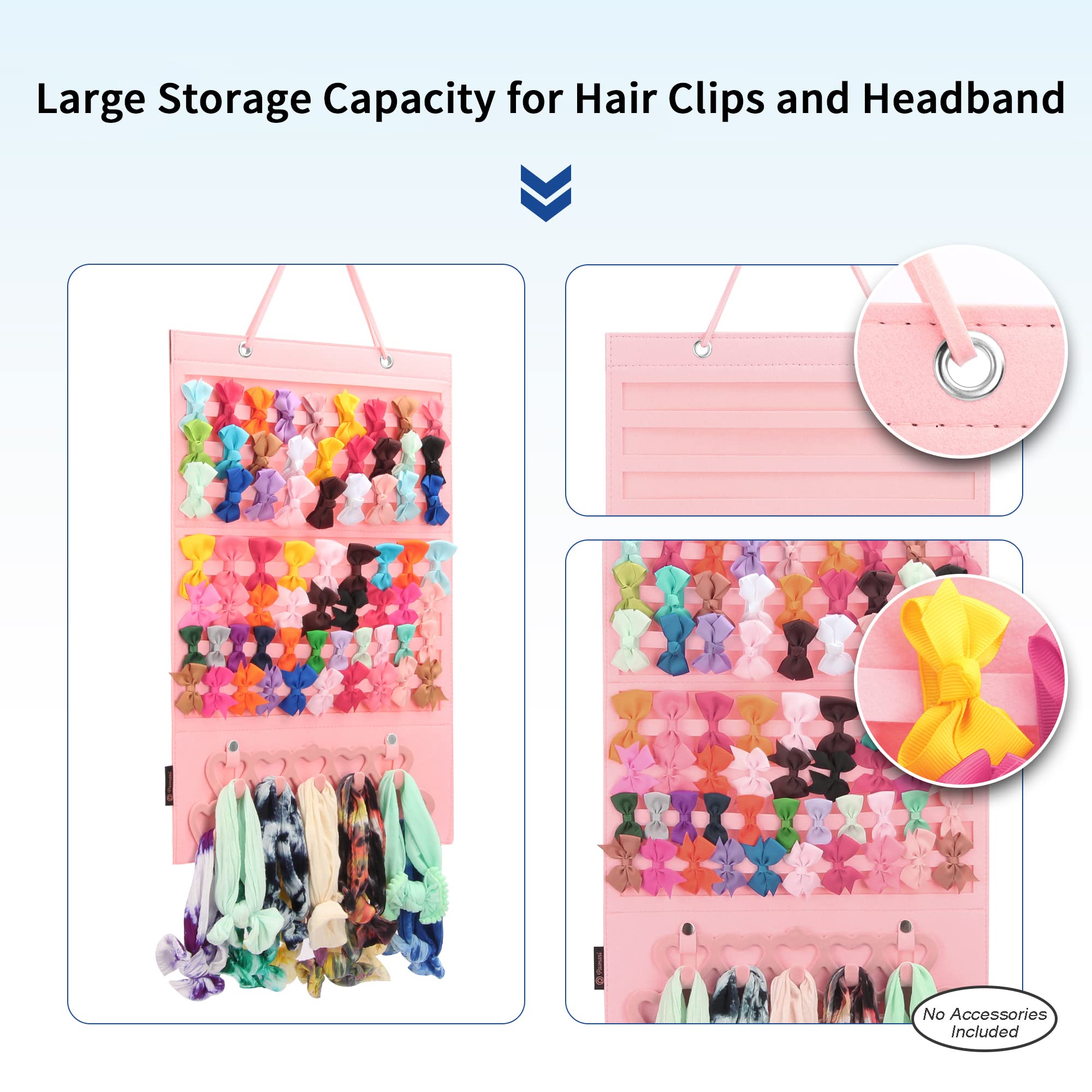 PACMAXI Hair Bows Organizer for Girls, Headband Holder Girls Hair Accessory Storage Display for Hair Clips Hair Ties (Pink)