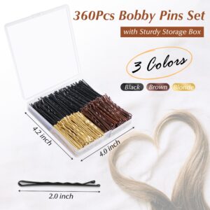 Bobby Pins, 360 Pcs Bobby Pins Brown Blonde Black Hair, 2 Inch Premium Secure Hold Bobby Pins Bulk with Storage Box, Hair Pins for Women and Girls Styling