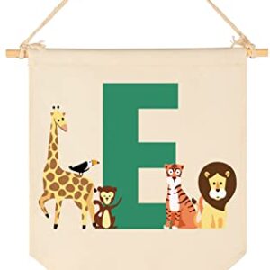 Personalised Woodland Animal Flag Decor Gifts for Baby Boy Girl Newborn Kids-Jungle Safari Pennant Banner Wall Sign Gifts for Nursery Baby Room Bedroom Playroom Front Door-Monogrammed Initial Letter E