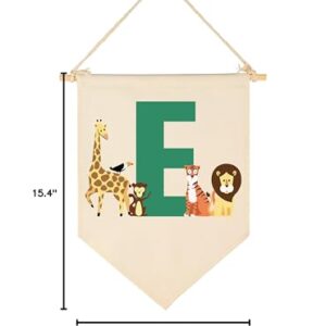 Personalised Woodland Animal Flag Decor Gifts for Baby Boy Girl Newborn Kids-Jungle Safari Pennant Banner Wall Sign Gifts for Nursery Baby Room Bedroom Playroom Front Door-Monogrammed Initial Letter E