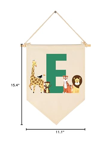 Personalised Woodland Animal Flag Decor Gifts for Baby Boy Girl Newborn Kids-Jungle Safari Pennant Banner Wall Sign Gifts for Nursery Baby Room Bedroom Playroom Front Door-Monogrammed Initial Letter E