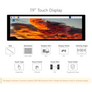 waveshare 7.9inch Capacitive Touch Display Compatible with Raspberry Pi 5/4B/3B+/3A+/CM3/3+/4 400×1280 Resolution IPS DSI Interface