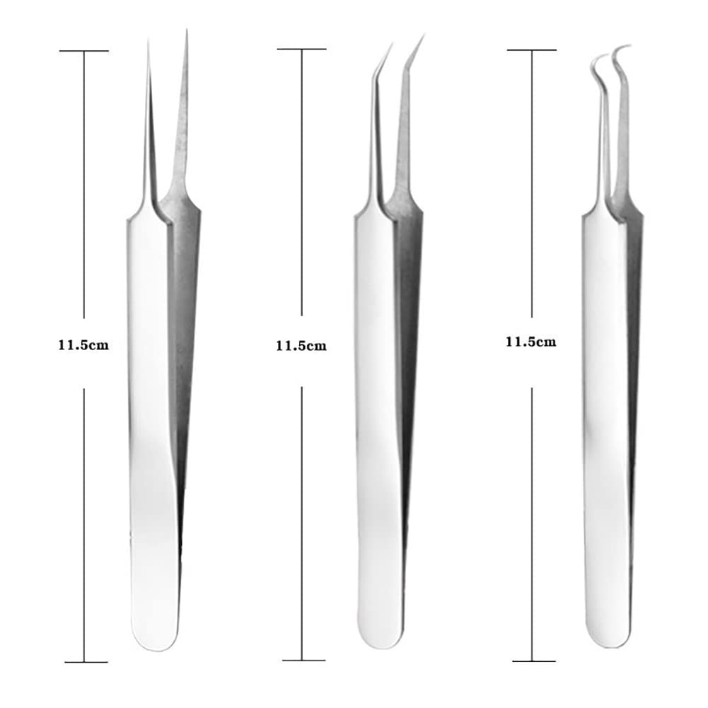 3 Pcs Stainless Steel Blackhead Splinter Remover Tweezers Blackhead Removal Needle Pointed Tweezers Ingrown Hair Tweezers