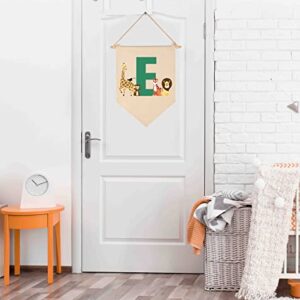 Personalised Woodland Animal Flag Decor Gifts for Baby Boy Girl Newborn Kids-Jungle Safari Pennant Banner Wall Sign Gifts for Nursery Baby Room Bedroom Playroom Front Door-Monogrammed Initial Letter E