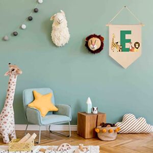 Personalised Woodland Animal Flag Decor Gifts for Baby Boy Girl Newborn Kids-Jungle Safari Pennant Banner Wall Sign Gifts for Nursery Baby Room Bedroom Playroom Front Door-Monogrammed Initial Letter E