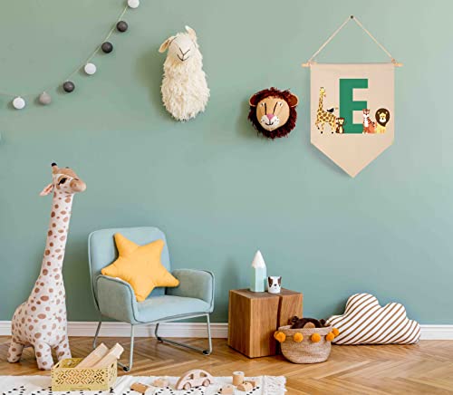 Personalised Woodland Animal Flag Decor Gifts for Baby Boy Girl Newborn Kids-Jungle Safari Pennant Banner Wall Sign Gifts for Nursery Baby Room Bedroom Playroom Front Door-Monogrammed Initial Letter E