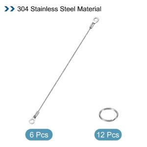 PATIKIL Stainless Steel Lanyard Cable 1.5mmx20cm, 6 Pack Eyelets Ended Security Wire Rope with 12 Pack Key Ring