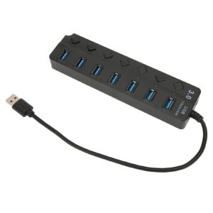 Zyyini USB Hub, 7 Ports USB3.0 Hub Ultra Slim Data USB Splitter, 5Gbps High Speed, for Windows, for OS X 10.0, for Linux, Mobile, Card Reader, Headset(Black)