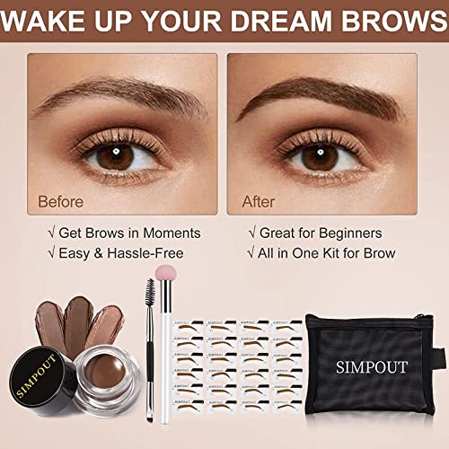 Eyebrow Stamp Stencil Kit for Beginner - Simpout Eye Brow Stamping Kit, Brow Stamp Trio Kit, 29 Brow Stencils, Brow Eyebrow Kit with Sponge Applicator, Waterproof Eyebrow Kit (E05 Dark Brown)