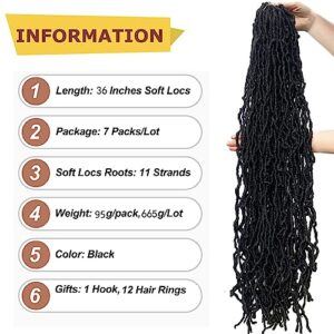 7 Packs Soft Locs 36 inch Goddess Locs Faux Locs Crochet Hair for Black Women Whole Strand Pre-looped Long New Locs Crochet Natural Black Locs Curly Braiding Hair Extension