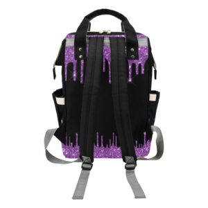 XOZOTY Purple Golden Dripping Glitter Diaper Bags with Name Waterproof Mummy Backpack Nappy Nursing Baby Bags Gifts Tote Bag for Women