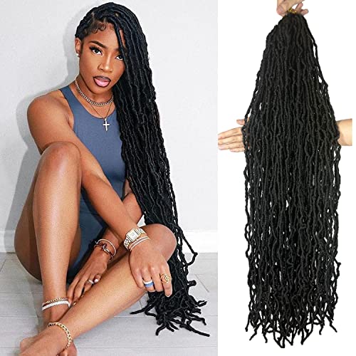 7 Packs Soft Locs 36 inch Goddess Locs Faux Locs Crochet Hair for Black Women Whole Strand Pre-looped Long New Locs Crochet Natural Black Locs Curly Braiding Hair Extension