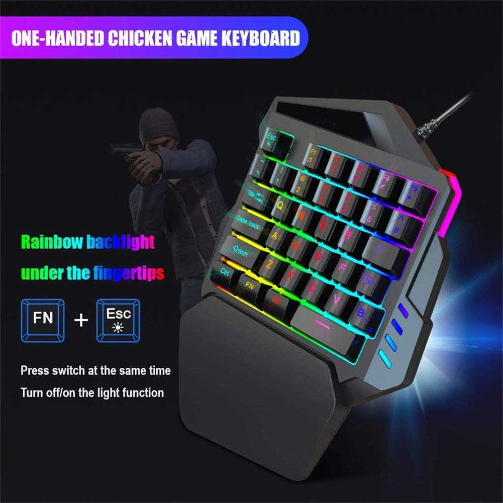 One Hand Gaming Keyboard,Wired Gaming Keyboard Backlight 35 Keys Mini LED Backlight Suitable for Games and Programming