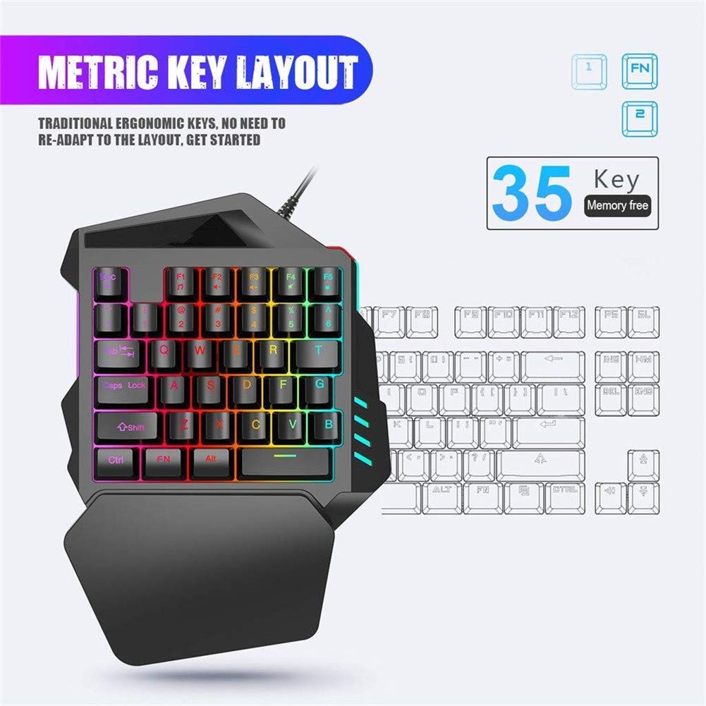 One Hand Gaming Keyboard,Wired Gaming Keyboard Backlight 35 Keys Mini LED Backlight Suitable for Games and Programming