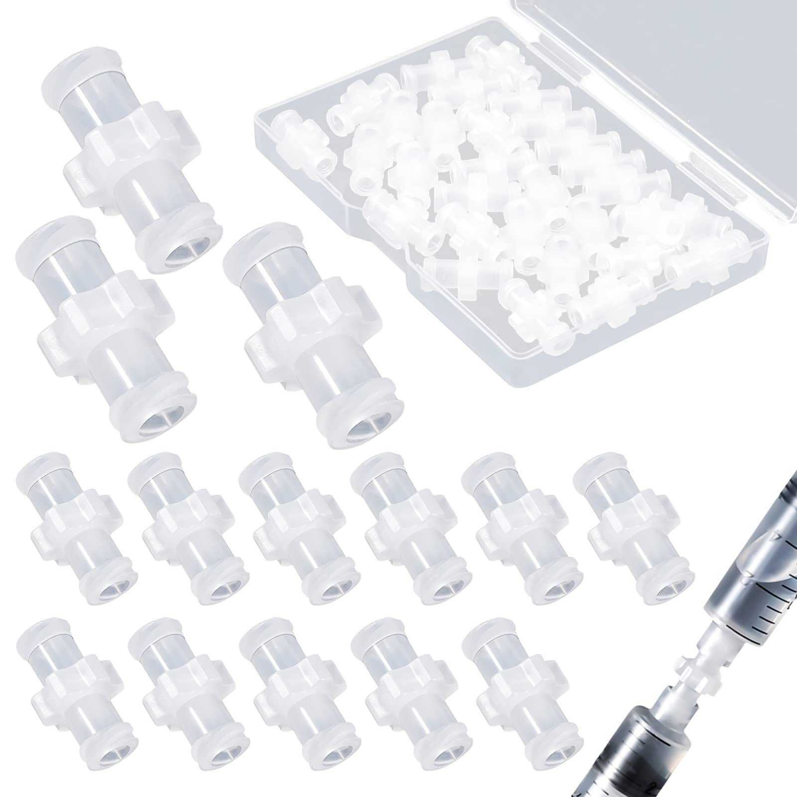 AIEX 30pcs Syringe Adapter, Female Luer Syringe to Syringe Transfer Joint Lock Connector to Syringe Coupler Adapter Lock Connector Kit