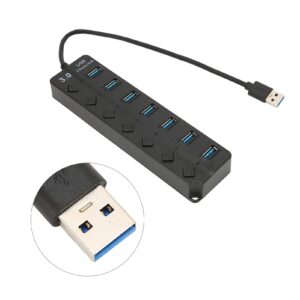 Zyyini USB Hub, 7 Ports USB3.0 Hub Ultra Slim Data USB Splitter, 5Gbps High Speed, for Windows, for OS X 10.0, for Linux, Mobile, Card Reader, Headset(Black)