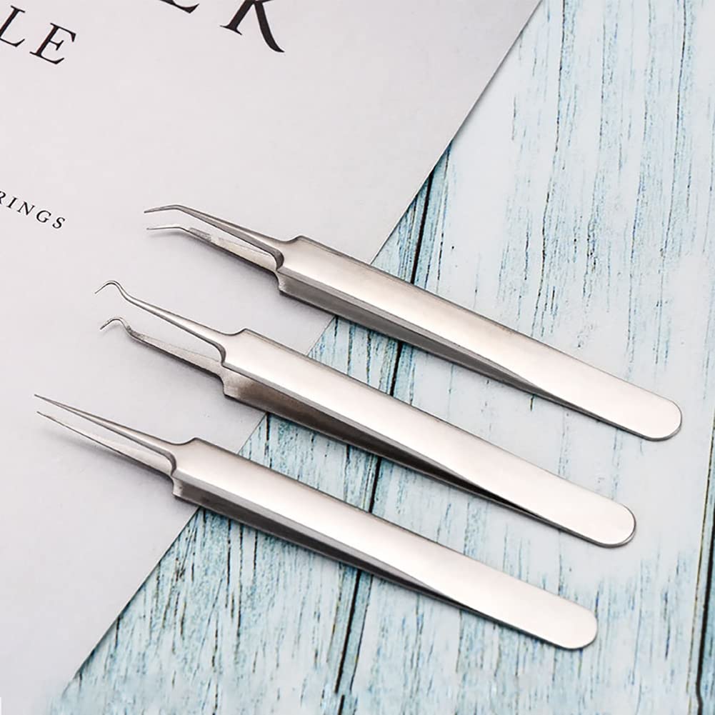 3 Pcs Stainless Steel Blackhead Splinter Remover Tweezers Blackhead Removal Needle Pointed Tweezers Ingrown Hair Tweezers