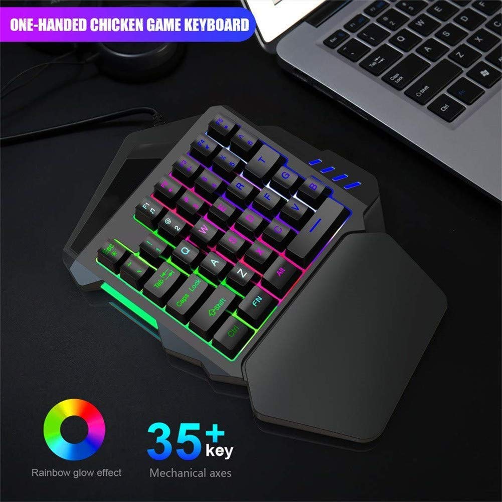 One Hand Gaming Keyboard,Wired Gaming Keyboard Backlight 35 Keys Mini LED Backlight Suitable for Games and Programming