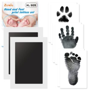 zemiu baby handprint and footprint xl size kit,2 pcs baby handprint ink pads with clean-touch & 6 imprint cards safe for baby keepsake,pet paw print