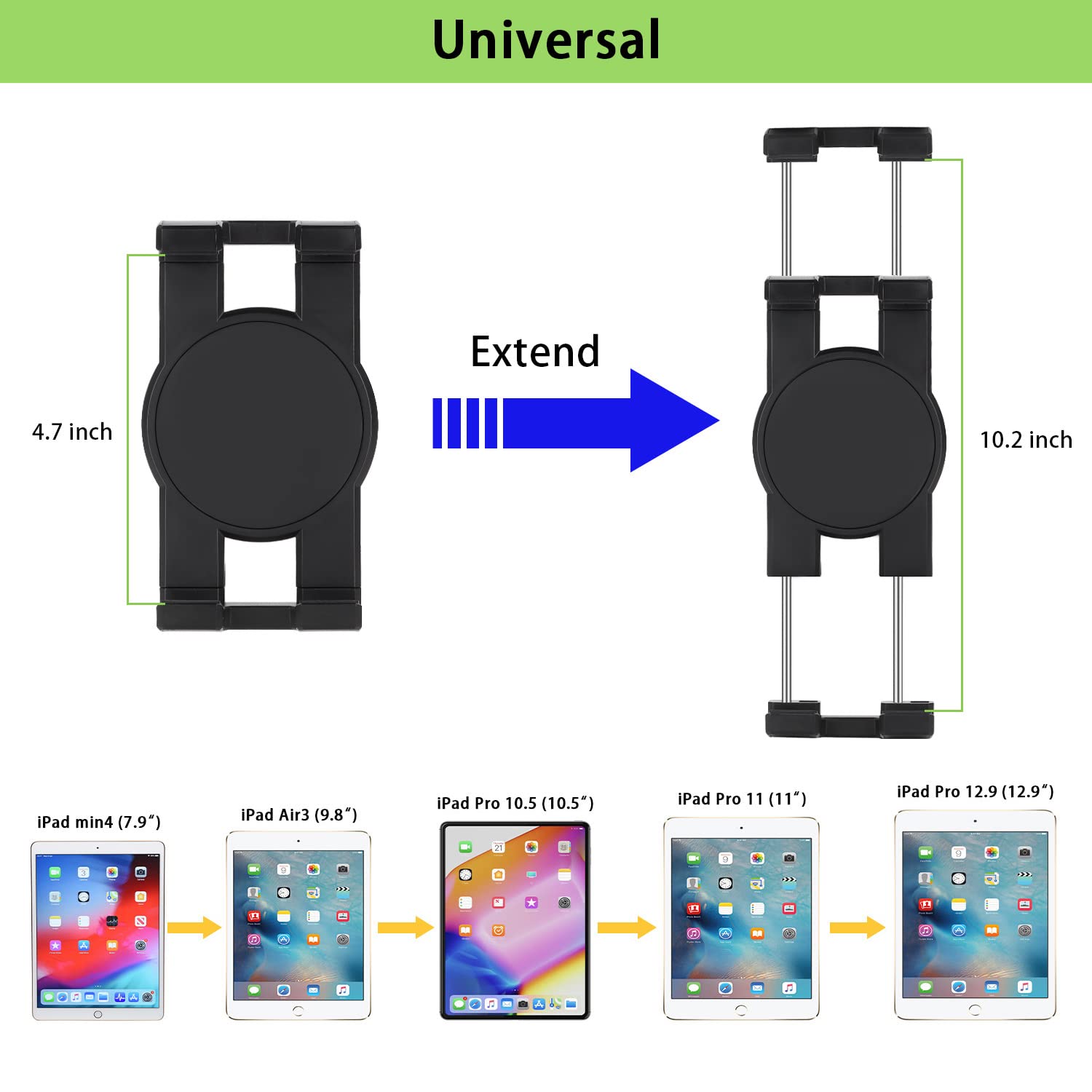 Mippko Foldable Tablet Wall Mount Holder for 7~12.9 inch Tablets iPad/Nexus/LG G Pads/e-Reader/Switch, Adjustable Extension Articulating Arm Swivels Mount (Black)