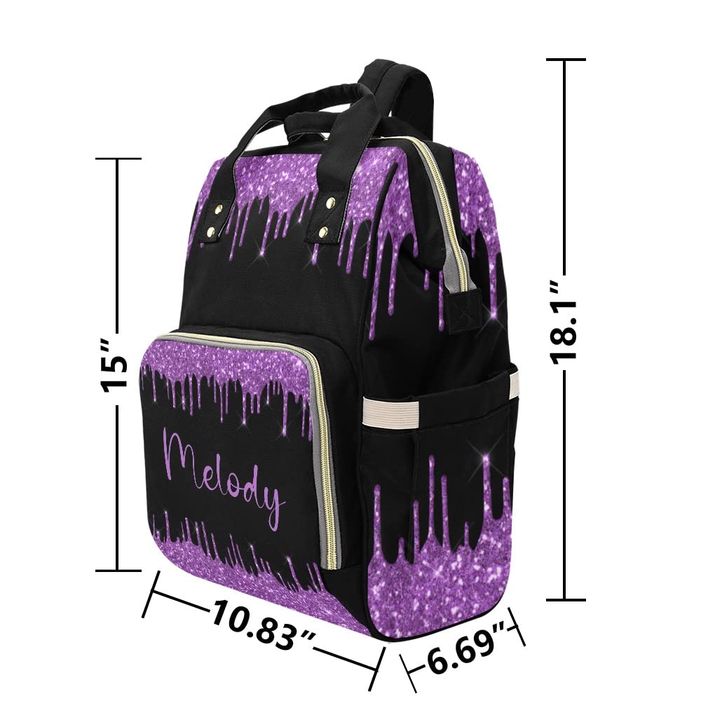 XOZOTY Purple Golden Dripping Glitter Diaper Bags with Name Waterproof Mummy Backpack Nappy Nursing Baby Bags Gifts Tote Bag for Women