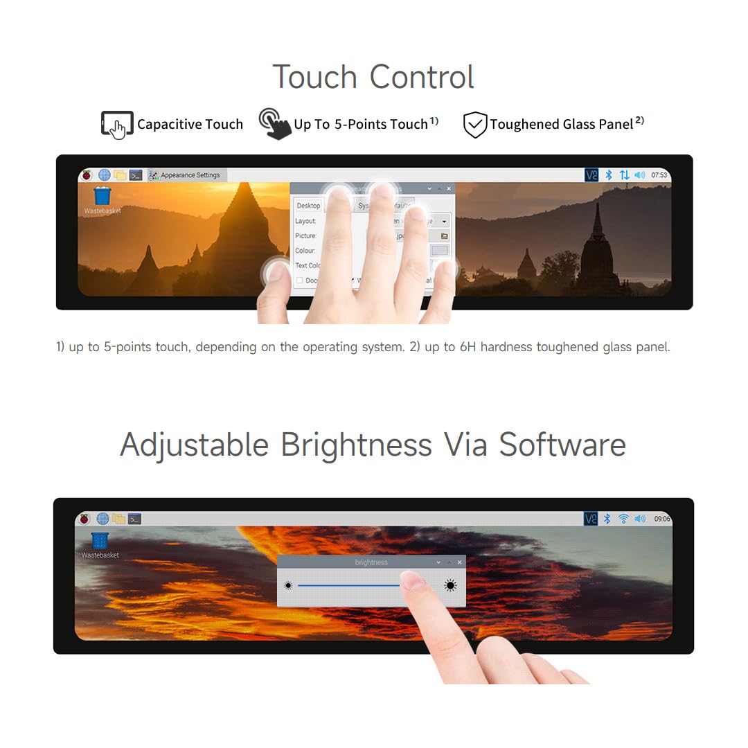 waveshare 11.9inch Capacitive Touch Display Compatible with Raspberry Pi 5/4B/3B/Zero/Zero W/Zero 2W/Pico/Pico W/Pico WH, 320×1480 Resolution IPS DSI Interface