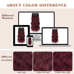 QGZ Hair Extensions 4 PCS Thick Clip in Hair Extensions for Women 20 Inch Synthetic Long Wavy Hairpieces for Daily Party Use(Burgundy)