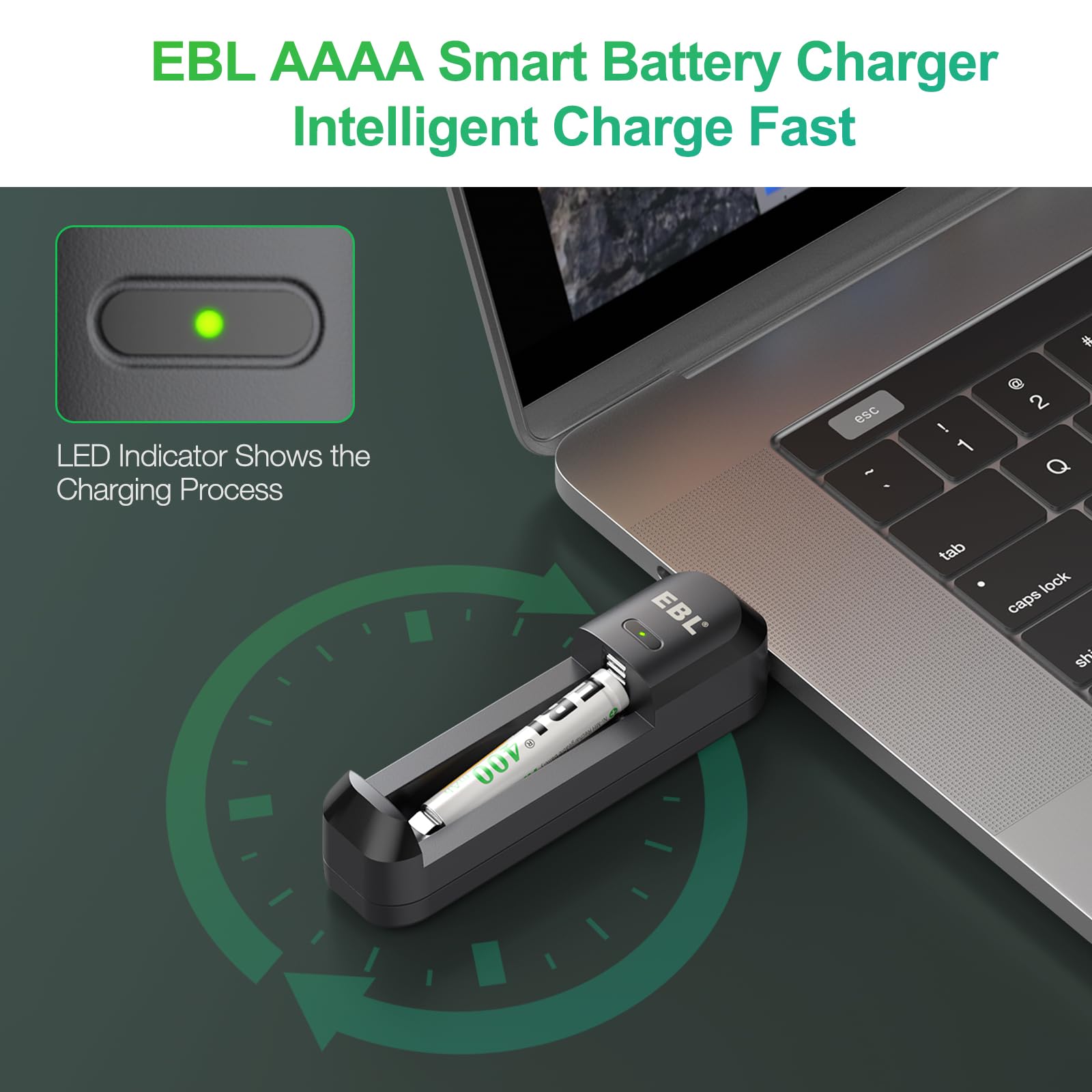 EBL Rechargeable AAAA Batteries 2 Counts 400mAh with Smart AAAA Battery Charger - High Capacity Ni-MH 1.2V 1200 Cycles for Surface Stylus Pen