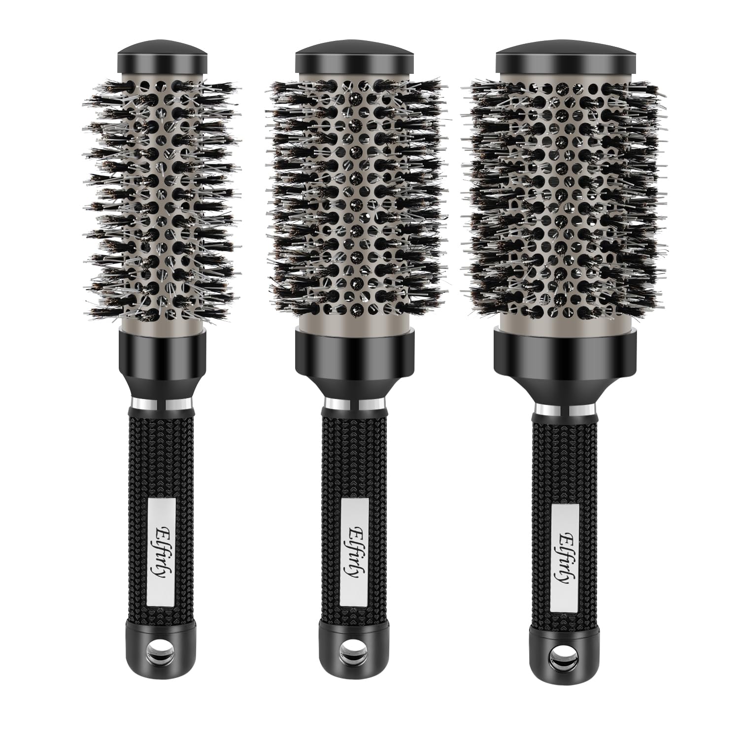 Elfirly Round Brush for Blow Drying, Ionic Tech Thermal Ceramic Round Hair Brush for Blow Out, Barrel Brush with Boar Bristles for Hair Curling, Styling (3 Pack - Barrel 1.3 inch, 1.7 inch, 2.1 inch)