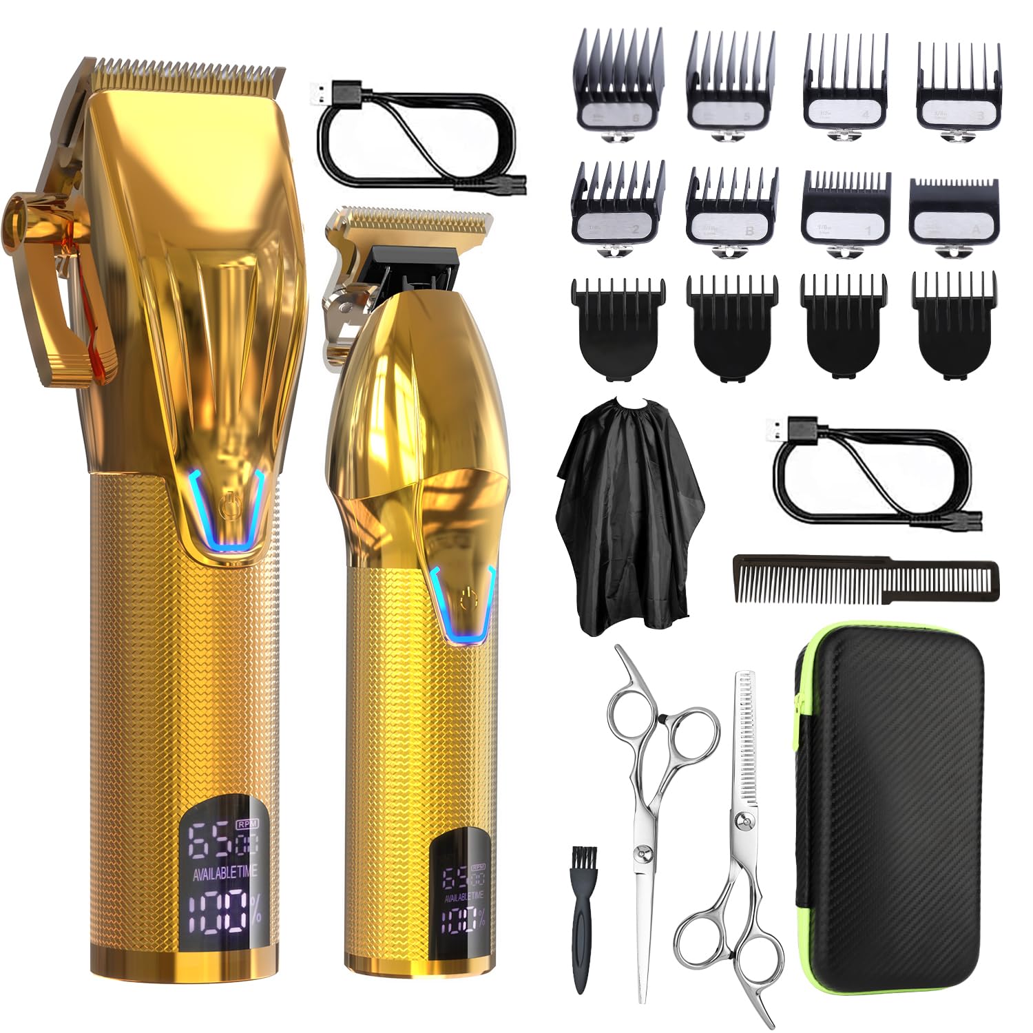 Dumite Cordless Hair Clippers for Men,Professional Hair Clippers Trimmer Kit,Barber Fading Clipper and Zero Gap T-Blade Trimmer Set with LED Display for Mens Gifts(Gold)