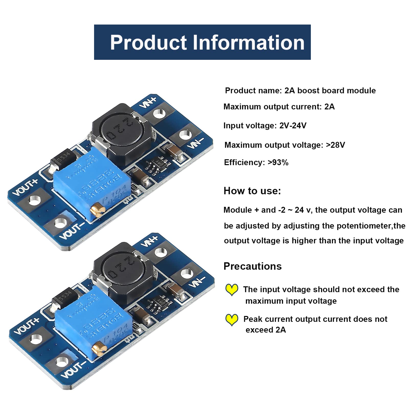 Diitao 20PCS Adjustable Step Up Converter MT3608 DC-DC Step Up Boost Power Converter 2A Modules Step Up Adjustable Voltage Regulator Board Input Voltage 2-24V to 5V-28V Output Voltage