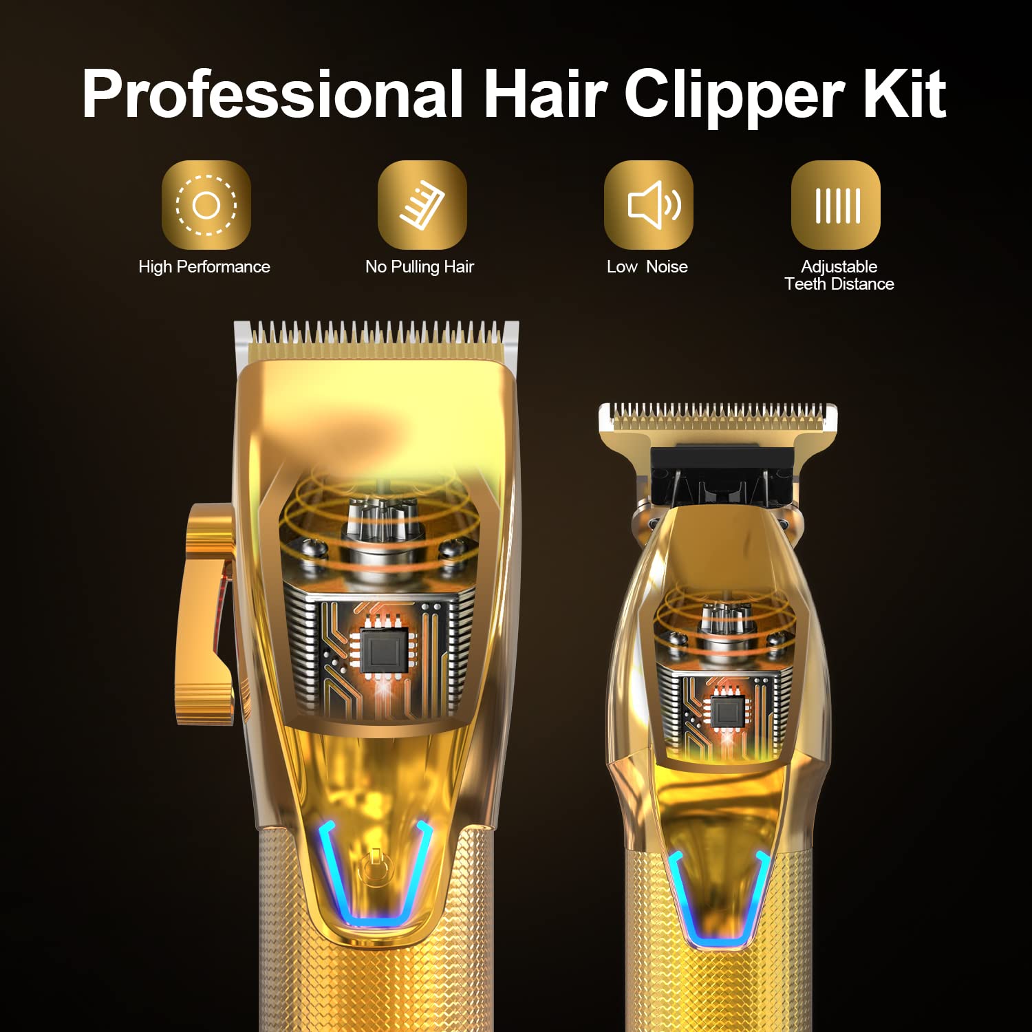 Dumite Cordless Hair Clippers for Men,Professional Hair Clippers Trimmer Kit,Barber Fading Clipper and Zero Gap T-Blade Trimmer Set with LED Display for Mens Gifts(Gold)