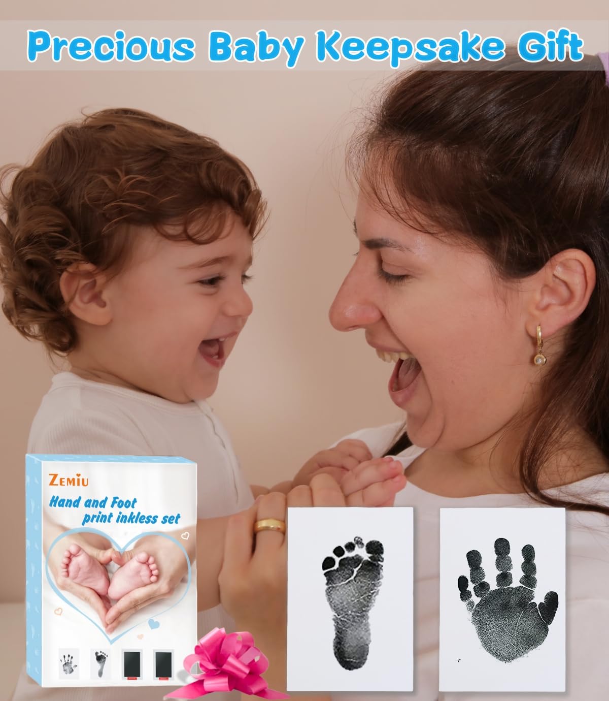 Zemiu Baby Handprint and Footprint XL Size Kit,2 Pcs Baby Handprint Ink Pads with Clean-Touch & 6 Imprint Cards Safe for Baby Keepsake,Pet Paw Print