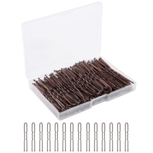 beoffer u shaped hair pins, 200 count of buns waved hair pins for women girls with box for updos french twists, bobby pins hairgrip hair grip hairclip bulk hair accessories (brown, 2.4 inch)