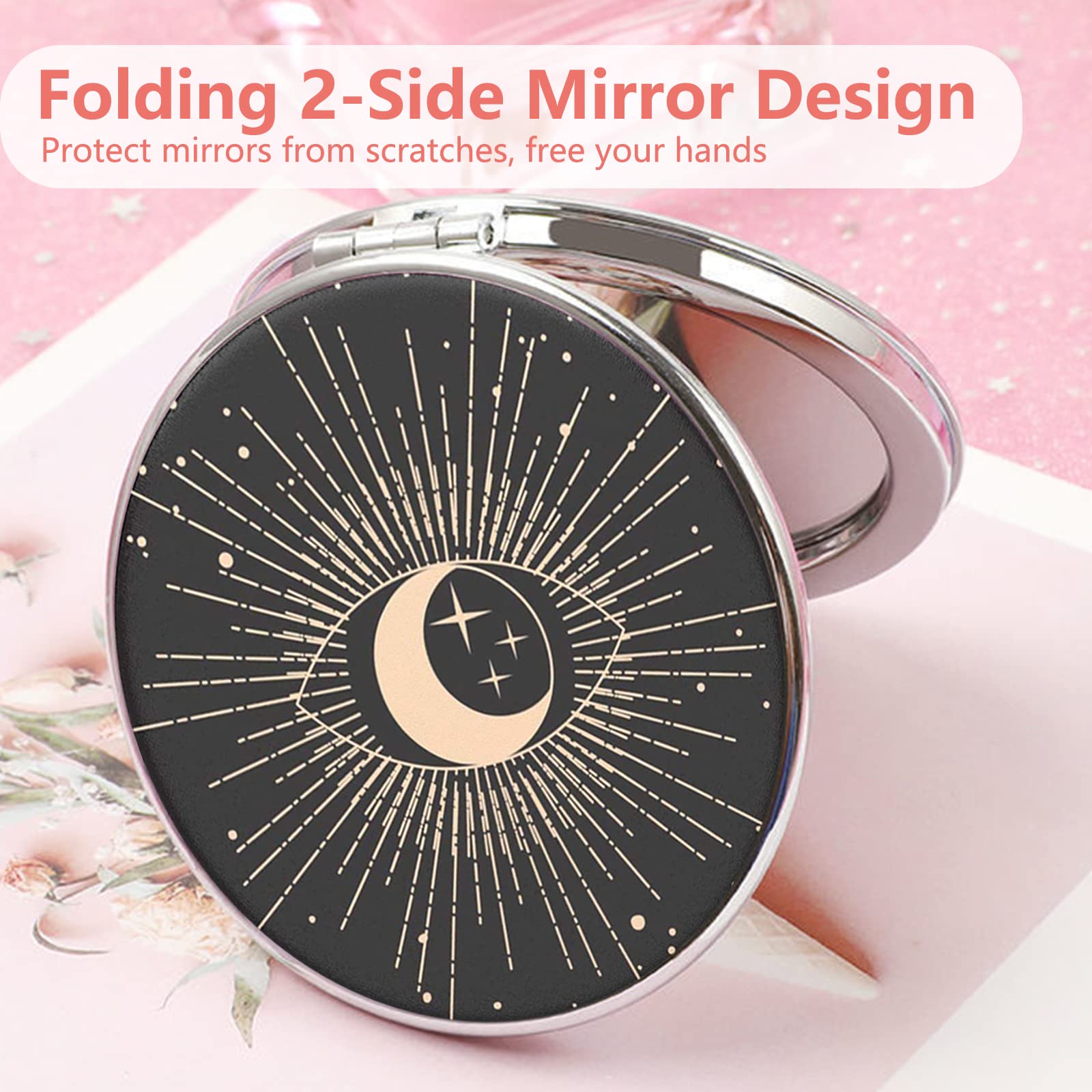 Acedada Compact Mirror, Pocket Mirror, Small Mirror for Purse, Portable Mini Travel Makeup Mirror, Folding Handheld Double-Sided 1x/2x Magnifying Compact Mirror for Women Girls - Eye