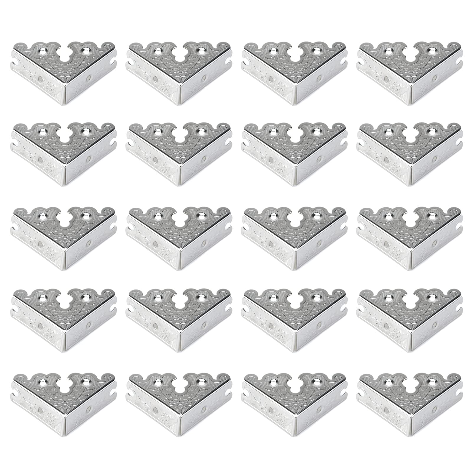 UTALIND 20 PCS Flower Shape Decorative Corner Protectors, Metal Book Corner Guards Covers for Album Jewelry Box Wooden Case Desk, 1.3"x1.3"x0.5"(Silver)