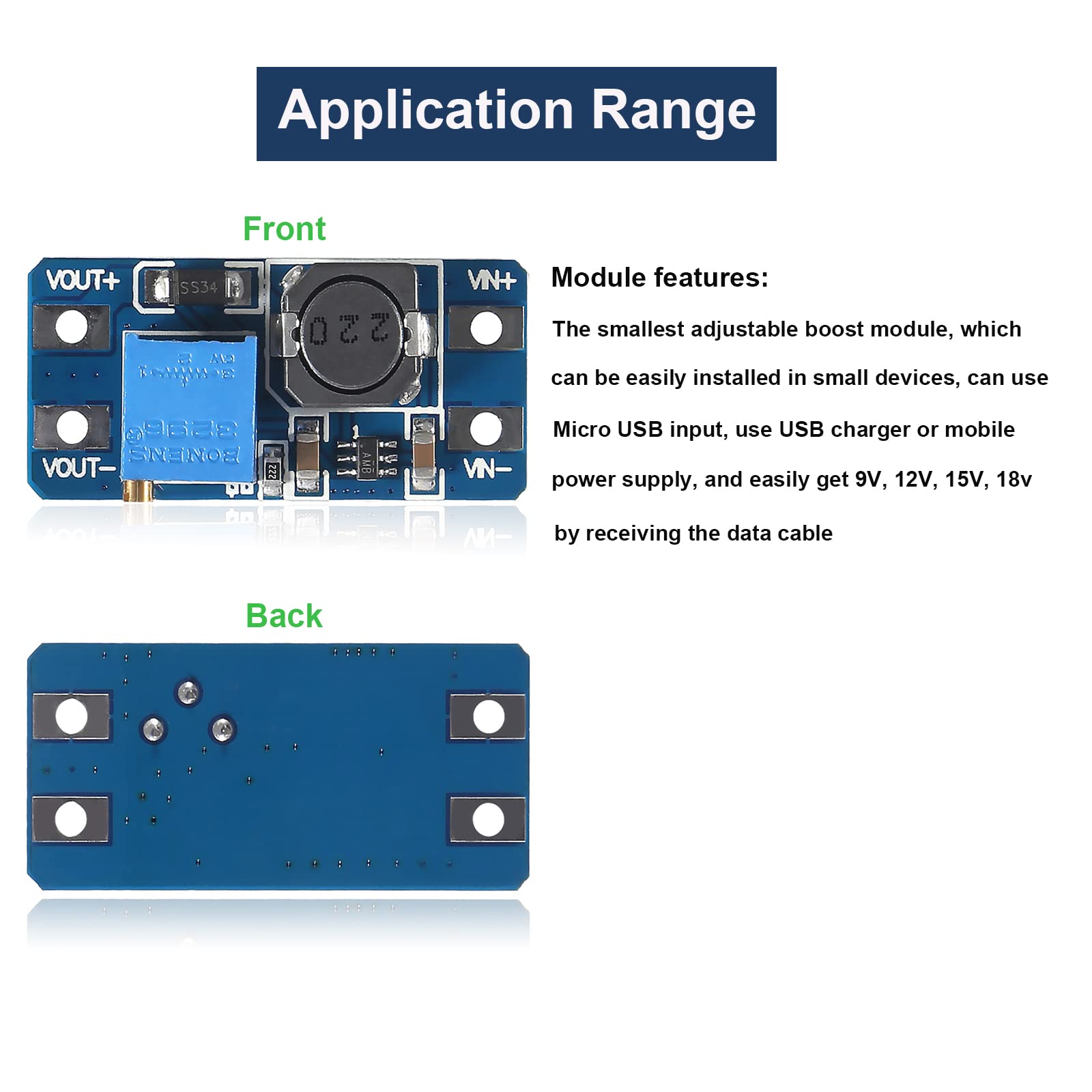 Diitao 20PCS Adjustable Step Up Converter MT3608 DC-DC Step Up Boost Power Converter 2A Modules Step Up Adjustable Voltage Regulator Board Input Voltage 2-24V to 5V-28V Output Voltage