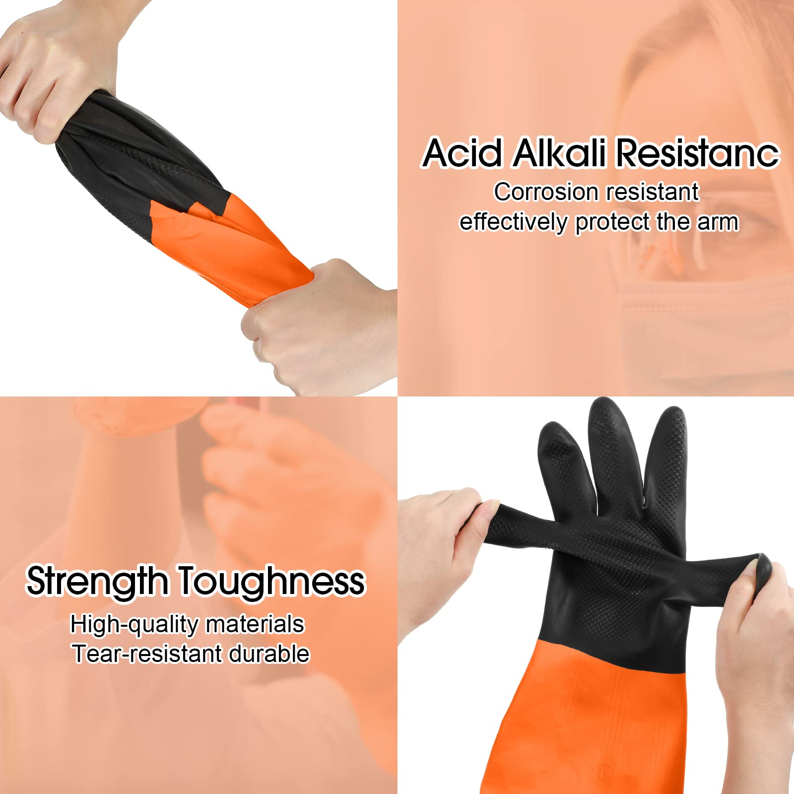 8 Pairs Chemical Resistant Gloves Heavy Duty Industrial Rubber Gloves Waterproof Non Slip Reusable Protective Work Gloves Chemical Gloves for Household Industrial Chemical