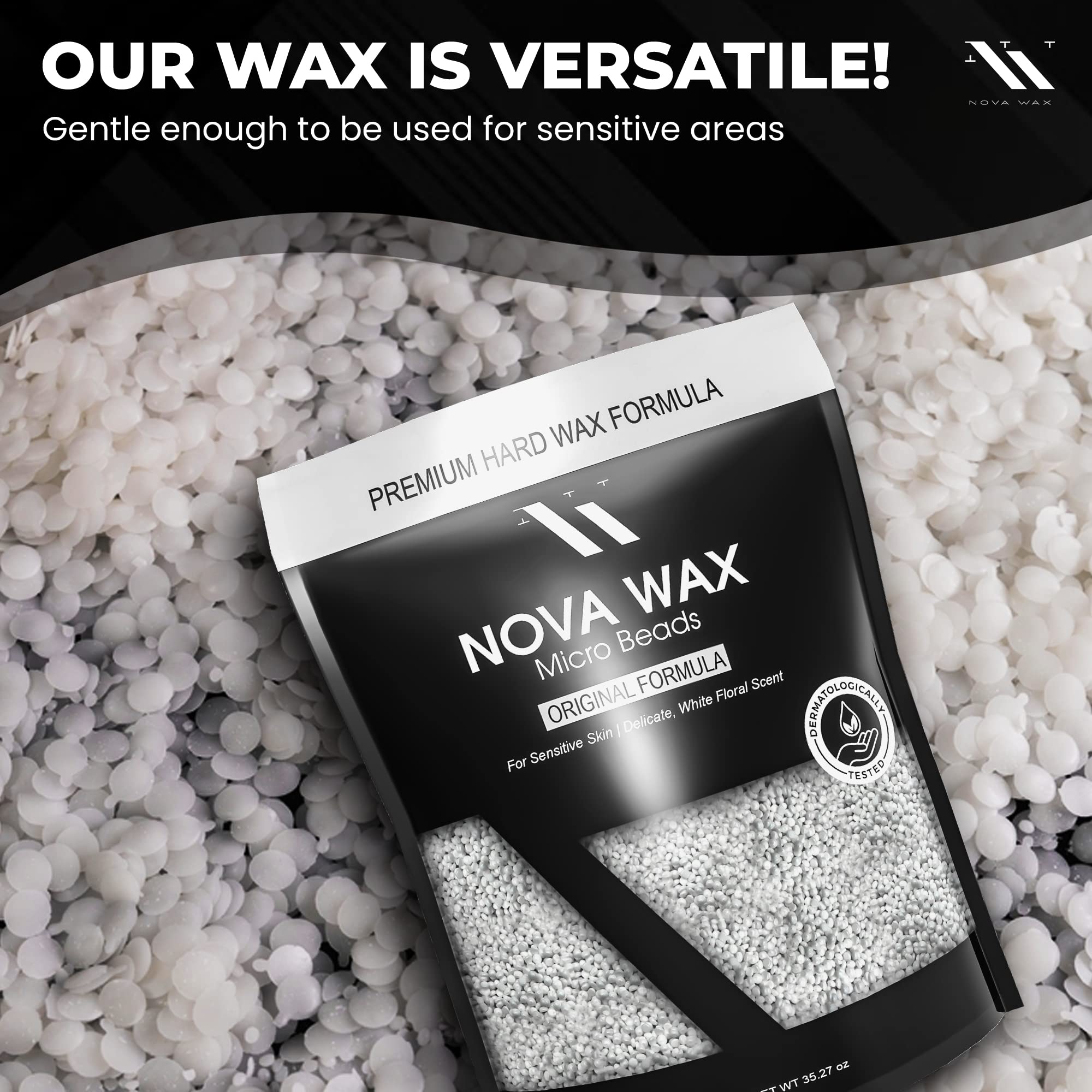 NOVA Wax 1000g (2.2lb) Hard Waxing Beads for Painless Hair Removal, Perfect for Brazilian, Bikini, Face, Legs, Underarm, Back, and Chest - Ideal for Sensitive Skin – Original Floral Scented Formula