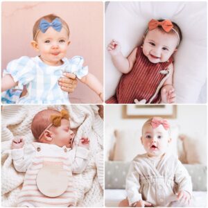 30 Pcs Baby Headbands Girls Hair Bows Nylon Hairbands with Linen Bows Handmade Head Accessories for Infant Newborn Toddlers Kids