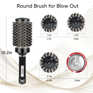 Elfirly Round Brush for Blow Drying, Ionic Tech Thermal Ceramic Round Hair Brush for Blow Out, Barrel Brush with Boar Bristles for Hair Curling, Styling (3 Pack - Barrel 1.3 inch, 1.7 inch, 2.1 inch)