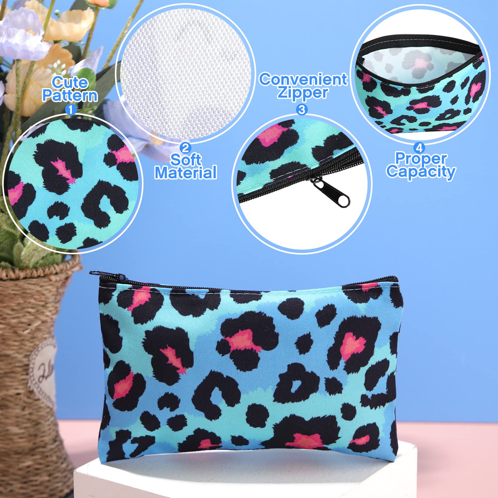 Reginary 20 Pieces Cosmetic Bag for Women, Roomy Makeup Bags with Zipper Toiletry Bag Pouch Travel Packing Accessory Organizer Gifts, 7 x 4.3 Inches(Leopard)