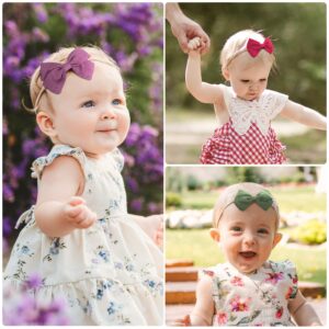 30 Pcs Baby Headbands Girls Hair Bows Nylon Hairbands with Linen Bows Handmade Head Accessories for Infant Newborn Toddlers Kids